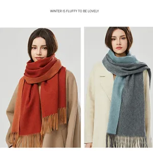 Damen Winter doppelseitiger Wollschal warm dick gemütlich Fransen Schal warmer Halstuch