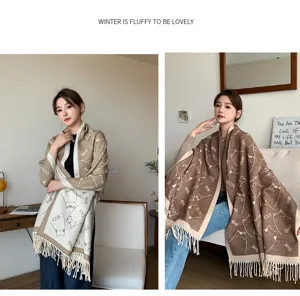 Winter thick knitted cat pattern scarf shawl warm cozy cute dual-sided fashion winter accessory