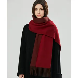 100% Wolle Schal Damen Winter dick warm doppelseitig Farbblock Fransen Schal Schultertuch