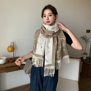 Winter thick cute cat pattern scarf warm double sided knitted shawl for women daily wear