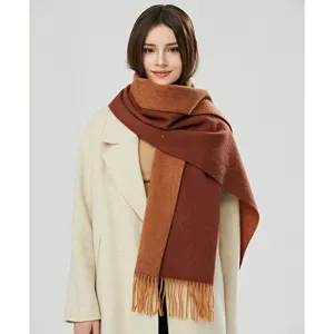 Damen 100% Wolle Schal Winter Warm Dick Quaste Zweifarbig Wendetuch Eleganter Schal