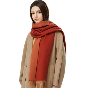 100% Wolle Farbverlauf Winterschal fuer Damen Dicke Warme Fransen Schal Schultertuch