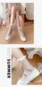 Süße transparente Damen Socken mit Schleife im Ballett Stil und bequemen Schuhen im Sommer