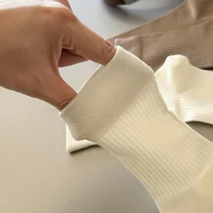Klassische einfarbige gerippte lässige mittelhohe Socken Damen atmungsaktiv Baumwolle