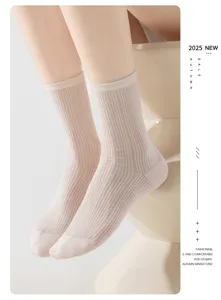 Detailansicht der ultradünnen atmungsaktiven Mesh-Seidensocken für Damen im Sommer.
