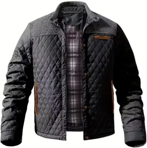Men's quilted casual jacket contrast color stylish winter warm outerwear coat with snap buttons
