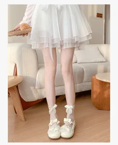 Zarte transparente Sommersocken mit süßen Schleifen, ideal für Lolita und Ballet-Ästhetik.