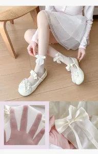 Transparente Lolita Schleife Socken für Damen, ultradünne Sommersocken mit süssen Maschen.