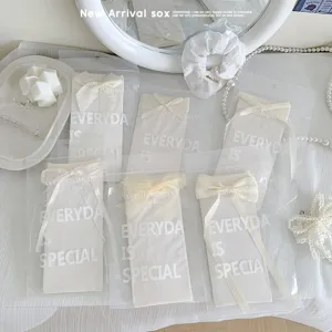 Süße Lolita Ballet-Stil Slouch-Socken Für Damen Ultradünn Transparent Netzgewebe Nylon Wadenlang Socken Mit Schleife