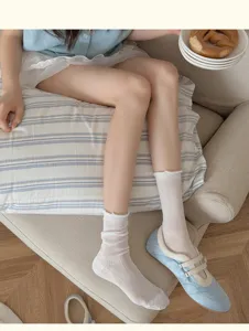 Damen weiße Netz Spitzen Mittelsocken Sommer atmungsaktiv Baumwolle dünn ausgehüllt Details