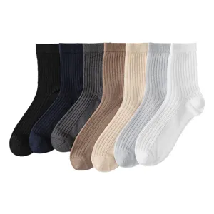 Herren einfarbige vertikal gestreifte Wadenstrümpfe Set, atmungsaktive Freizeitsocken.