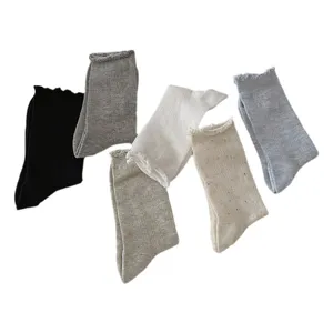 Damen dünne Netz-Mittelrohrsocken mit Perlenspitzenbesatz Sommer atmungsaktive Baumwolle einfarbig
