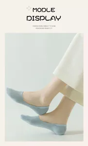 Nahaufnahme hellblaue flache unsichtbare Socken mit atmungsaktivem Mesh und Silikon-Antirutsch.