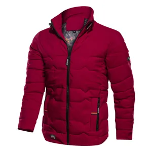 Giacca invernale da uomo collo alto imbottita tinta unita calda felpata con zip cappotto.