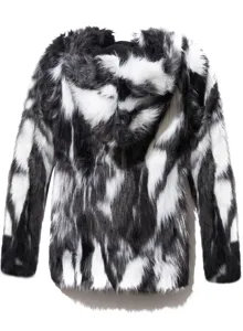 Heren zwart wit nep bont jas met capuchon pluche jas winter warm fluffy kleding
