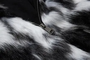 Herfst winter zwart-witte nepbontjas detailopname voor heren, pluche stof met ritssluiting.