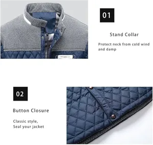 Herren gesteppte Jacke Detailansicht mit Stehkragen und Knopfverschluss fuer Herbst.