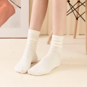 Damen einfarbige bequeme Baumwoll Schlupfsocken, atmungsaktive legere Wadenlange Socken.