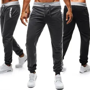 Men casual sweatpants joggers detail view showing elastic waistband drawstring and pockets.