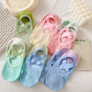 Damen Professionelle Rutschfeste Yogasocken Kreuzband Baumwolle Atmungsaktiv Pilates Fitness Tanz Ballett Boden Grip Socken