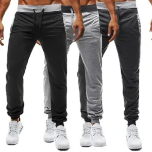 Men casual sweatpants contrast waistband drawstring cuffed trousers variant details view