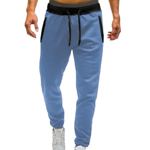 Men casual solid color sweatpants with elastic waist and zipper pockets daily wear