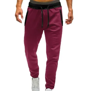 Men casual sweatpants solid color trousers with drawstring waist detail pocket design