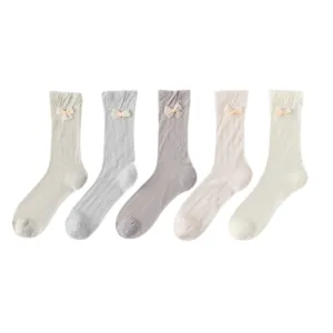 Süße Lolita Netz-Wadensocken mit Spitzenbesatz und Schleife, atmungsaktive Mehrfarben-Set.