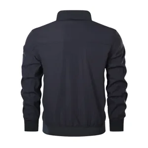 Men's casual stand collar zipper jacket autumn spring fashion basic outerwear dark blue.