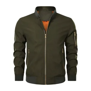 Men's Military Green Bomber Jacket Stand Collar Full Zip Spring Casual Outerwear