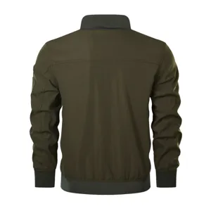 Mens green stand collar zip up bomber jacket casual autumn outerwear fashion streetwear