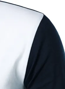 Close-up detail of the long sleeve color block polo shirt shoulder design, soft fabric.