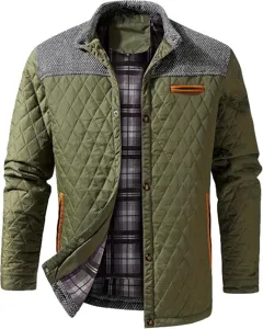 Men's casual colorblock quilted jacket autumn winter warm outerwear detail view