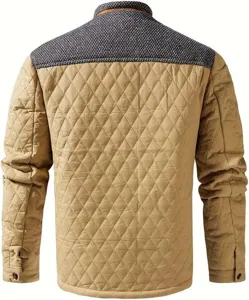 Men's casual color-block quilted jacket with diamond stitching for comfortable autumn outerwear.