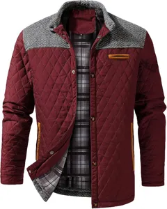 Men's casual color-block quilted jacket autumn winter fashion outerwear stand collar coat