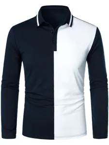 Men's long sleeve color block polo shirt casual lapel t-shirt autumn fashion top wear