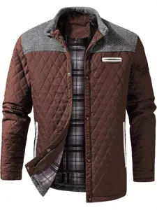 Men's quilted casual jacket with color-block design, stylish outerwear for autumn and winter.