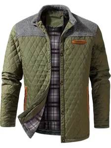 Mens quilted jacket winter casual tactical army green outerwear with warm plaid lining