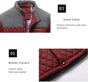 Herren Winter gefütterte Jacke Detail, Stehkragen und Knopfverschluss für Outdoor.