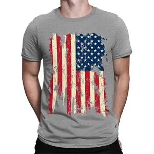 Mens casual short sleeve t-shirt grey vintage American flag graphic print fashion top
