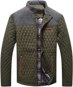 Herren gesteppte Freizeitjacke Winter warme Oberbekleidung Stehkragen Kontrast Mantel.