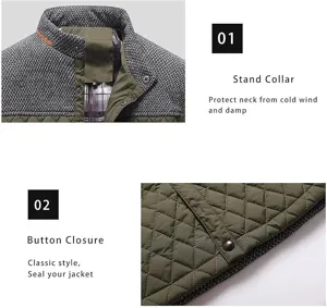 Nahaufnahme der winterlichen Herren Stehkragenjacke mit praktischen Knopfverschluss Details.