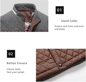 Herren Winterjacke Detailansicht mit stilvollem Stehkragen und sicherem Knopfverschluss.