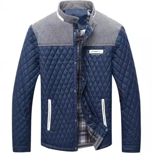 Herren gesteppte Jacke Freizeit Oberbekleidung Winter warme Druckknopf Karo Mantel