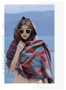 Ethnic style women's bohemian tassel shawl, thick warm retro cape for winter daily.