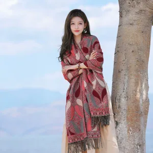 Ethnic style thickened tassel warm vintage cape shawl for women, bohemian winter wear.