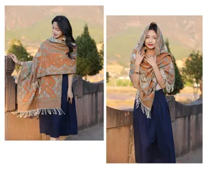 Elegant Women Bohemian Paisley Cashmere Feel Scarf Dali Travel Tassel Shawl Cloak