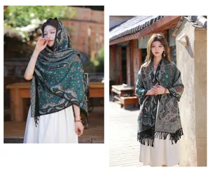 Women bohemian paisley print tassel cashmere feel shawl scarf winter warm ethnic vintage wrap
