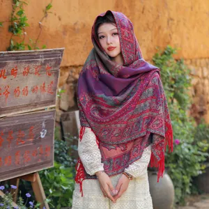 Ethnic style paisley patterned tassel shawl for women, versatile retro air conditioning scarf.