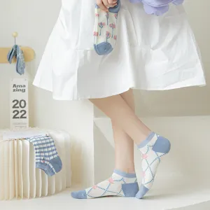 Damen Füßlinge Frühling Sommer dünn Blumenmuster Spitzenbesatz süße College-Stil Kurzsocken